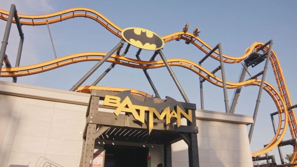Guests enjoying the thrills of Batman The Ride at Six Flags Discovery Kingdom.