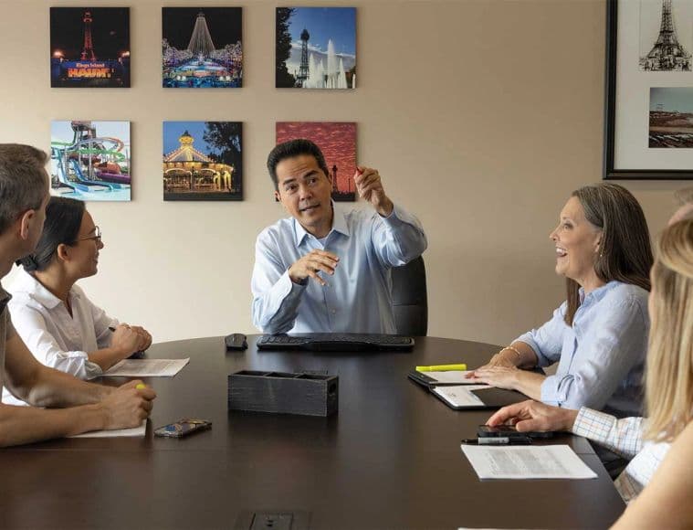 Business meeting at an amusement park
