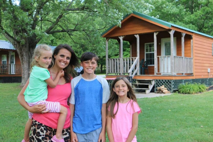 Family at cabin